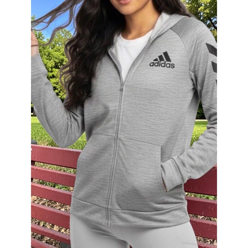 ADIDAS Full Zip Hoodie Gray/ Black Size XL- Sporty, Lightweight